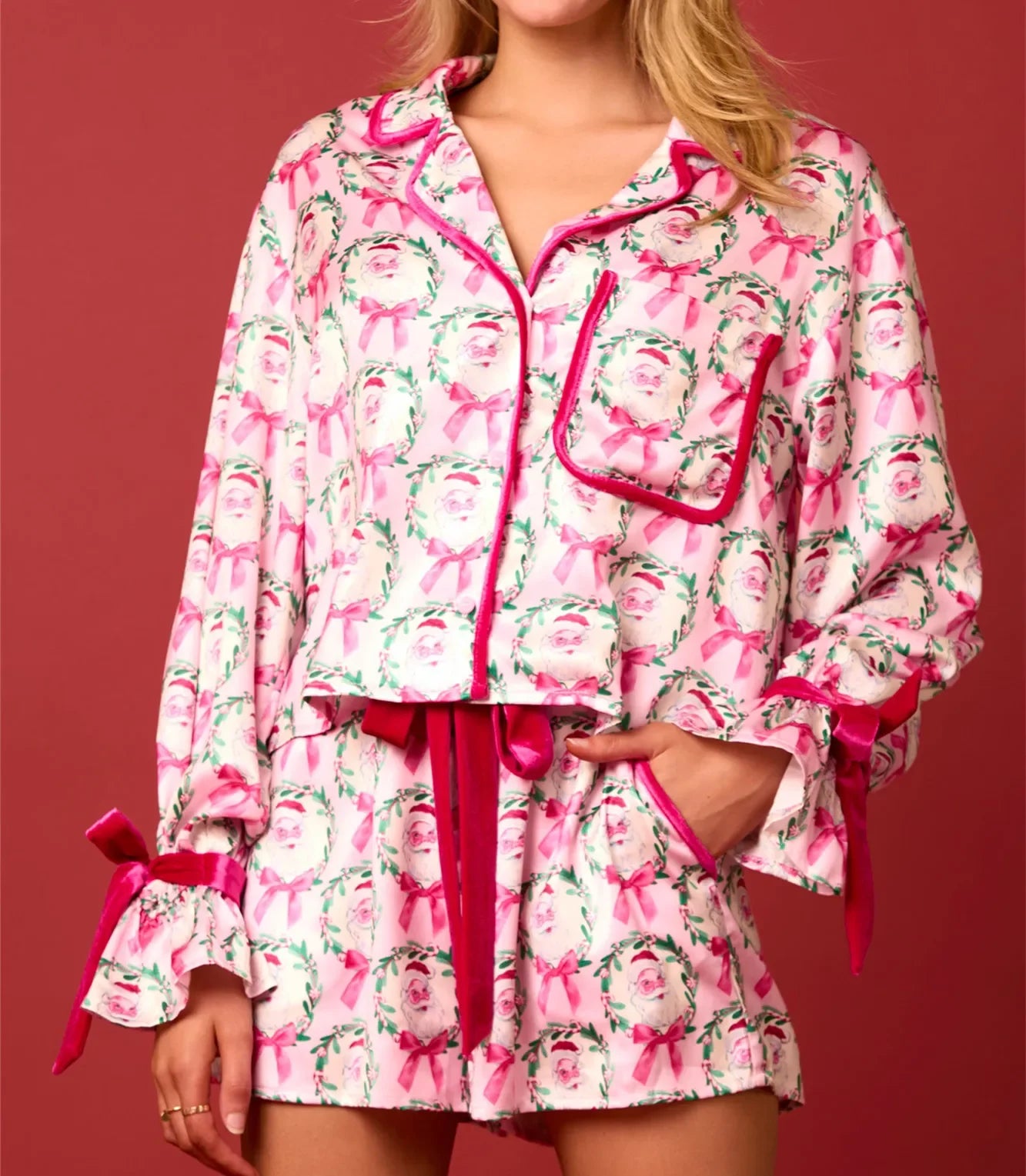 🎄Christmas Pajamas for Women Bow Tie Long Sleeve