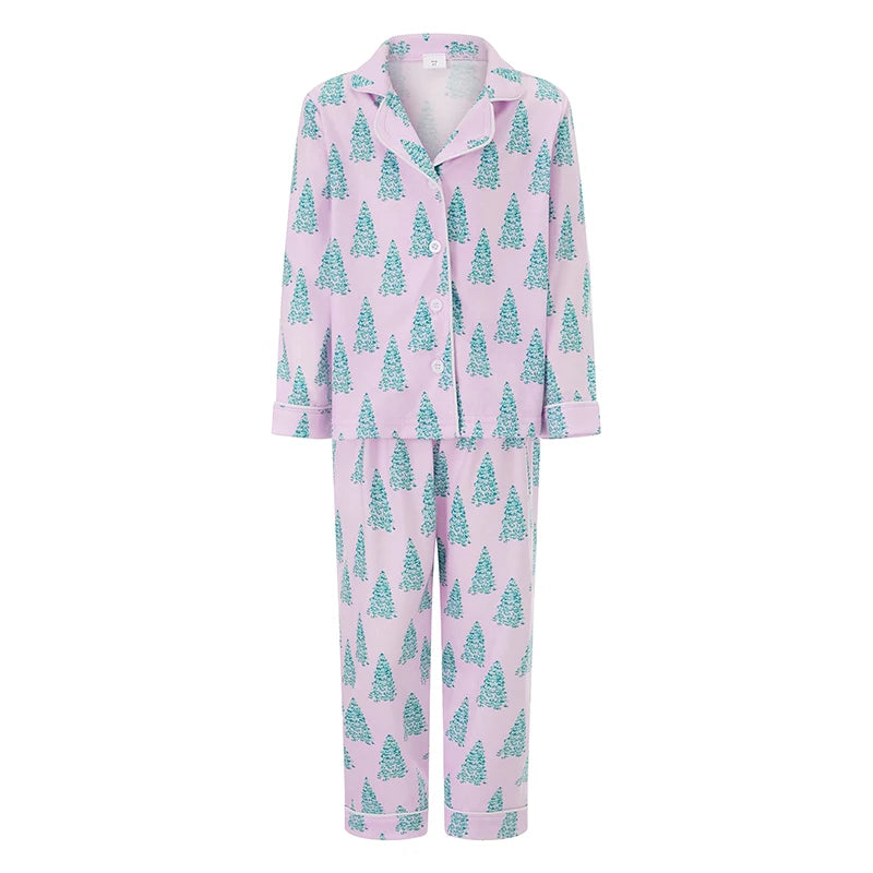 🎄 Lavender Christmas Tree Pajama Set — Sleigh in Style, Sizes S–XXXL