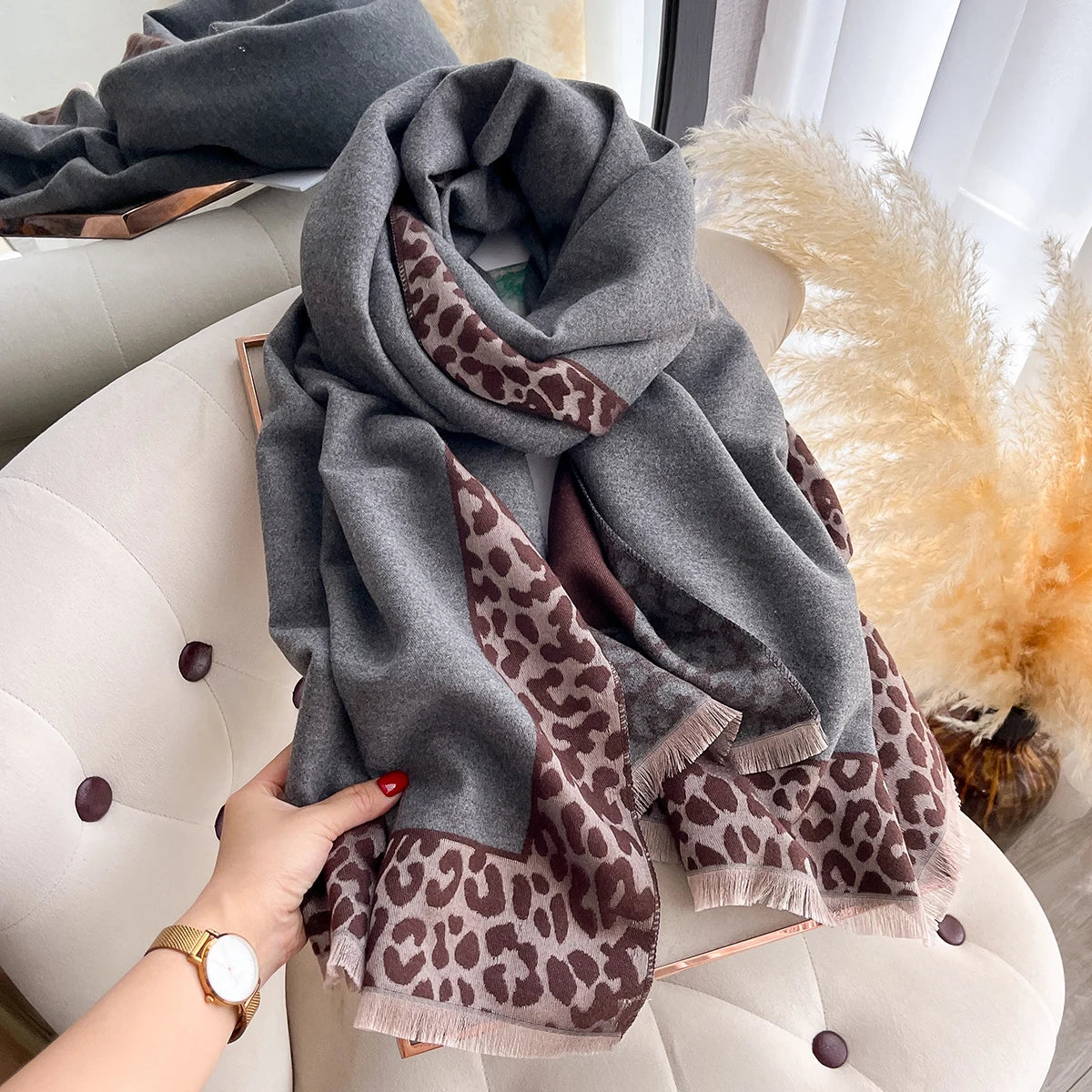 Cashmere Plaid Leopard Shawl
