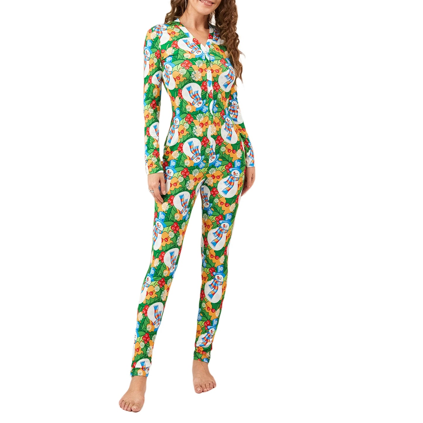 Women's Christmas Pajamas Romper Long Sleeve