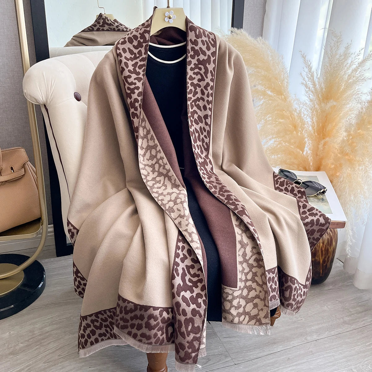 Cashmere Plaid Leopard Shawl
