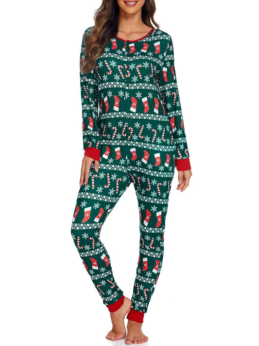 Holiday Cheer Jumpsuit – Women’s Christmas Print One-Piece Pajamas (Green or White)