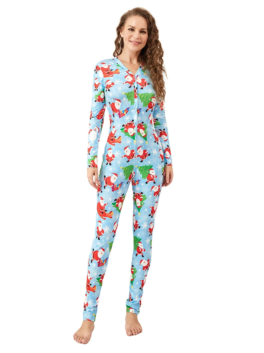 Women's Christmas Pajamas Romper Long Sleeve