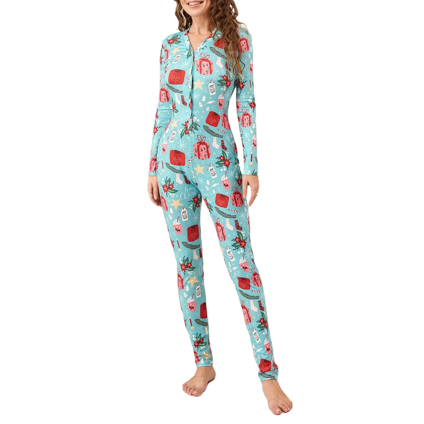 Women's Christmas Pajamas Romper Long Sleeve