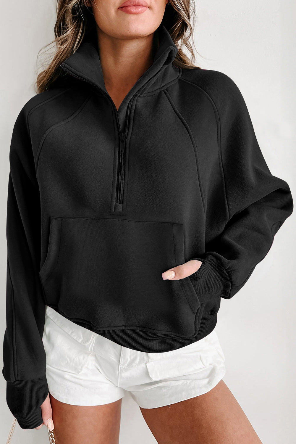 Cozy Core Half-Zip Fleece Sweatshirt – Black