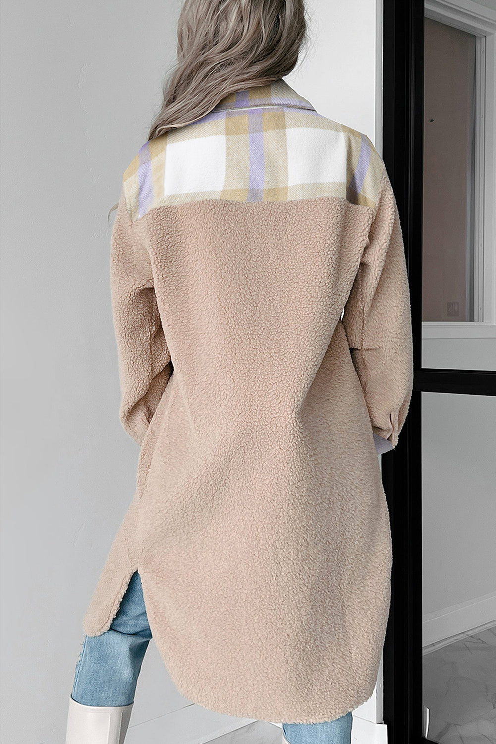 Plaid Pocket Teddy Coat – Beige