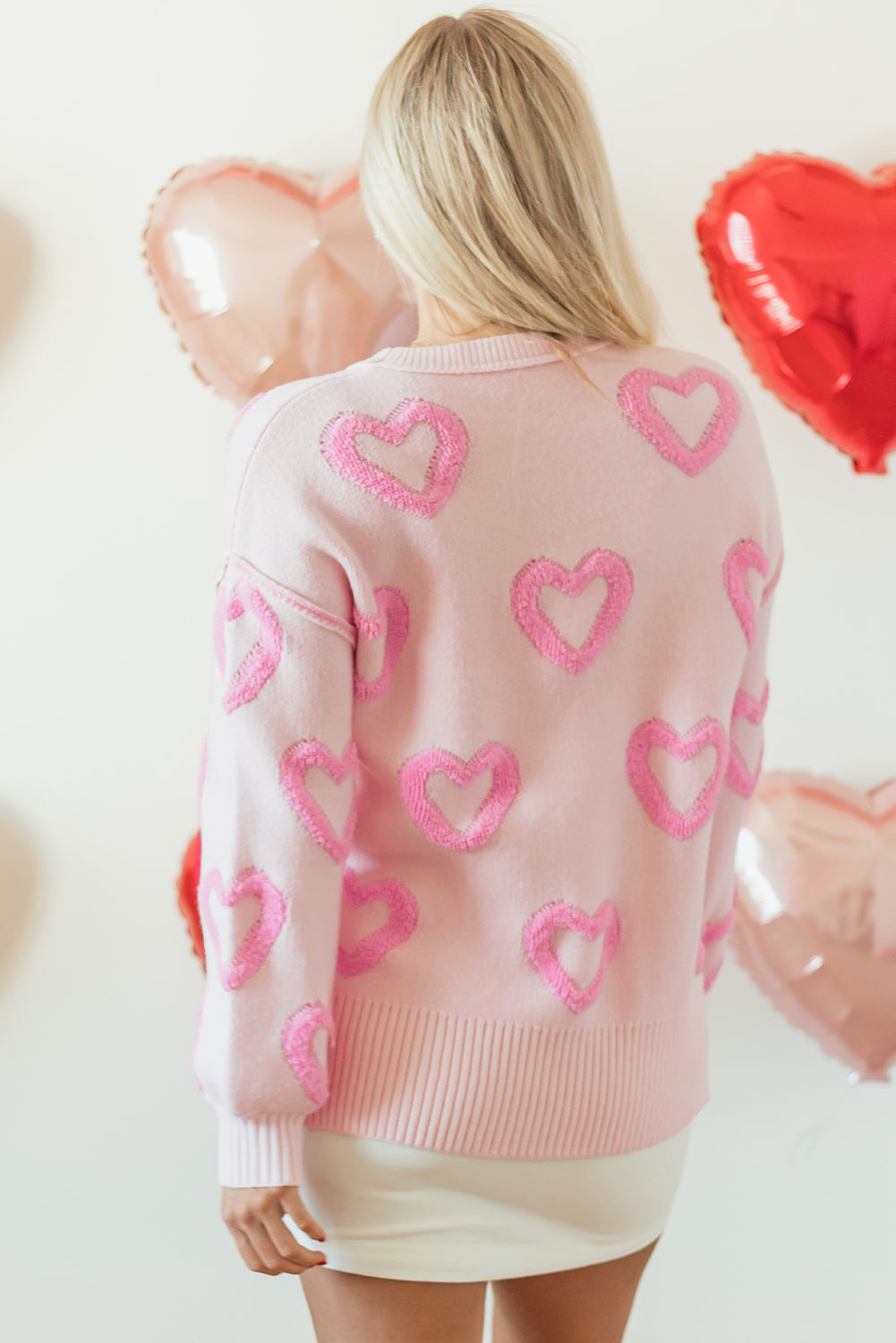 Pink Heart Shape Baggy Sweater