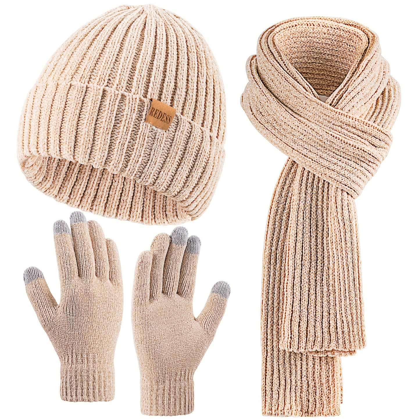 🎄Winter Scarf, Gloves & Hat Set - Plush Touchscreen Gloves