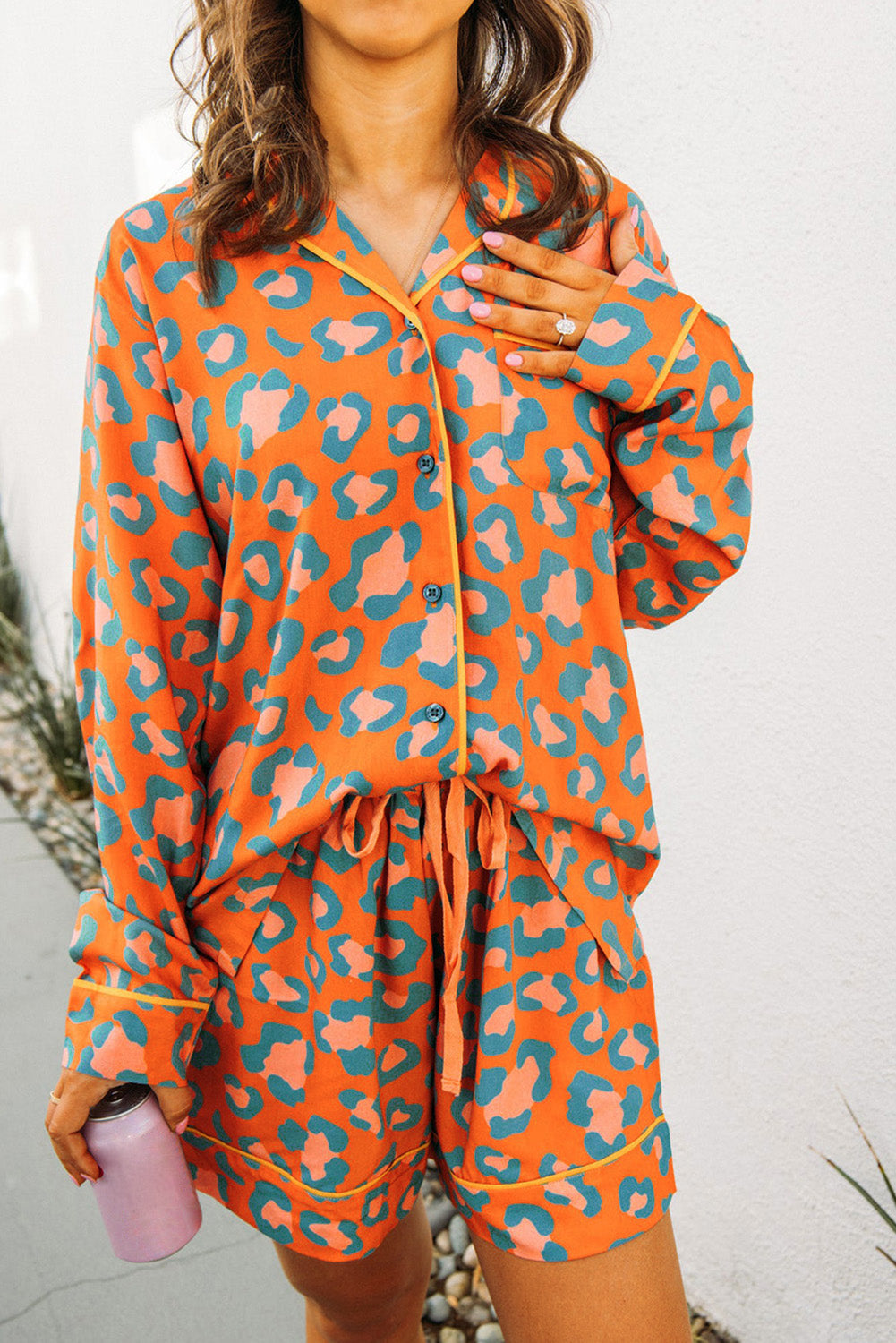 Orange Heart Print Pajama Set