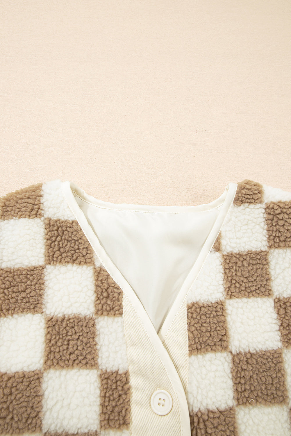 Brown Checkered Sherpa Buttoned Jacket