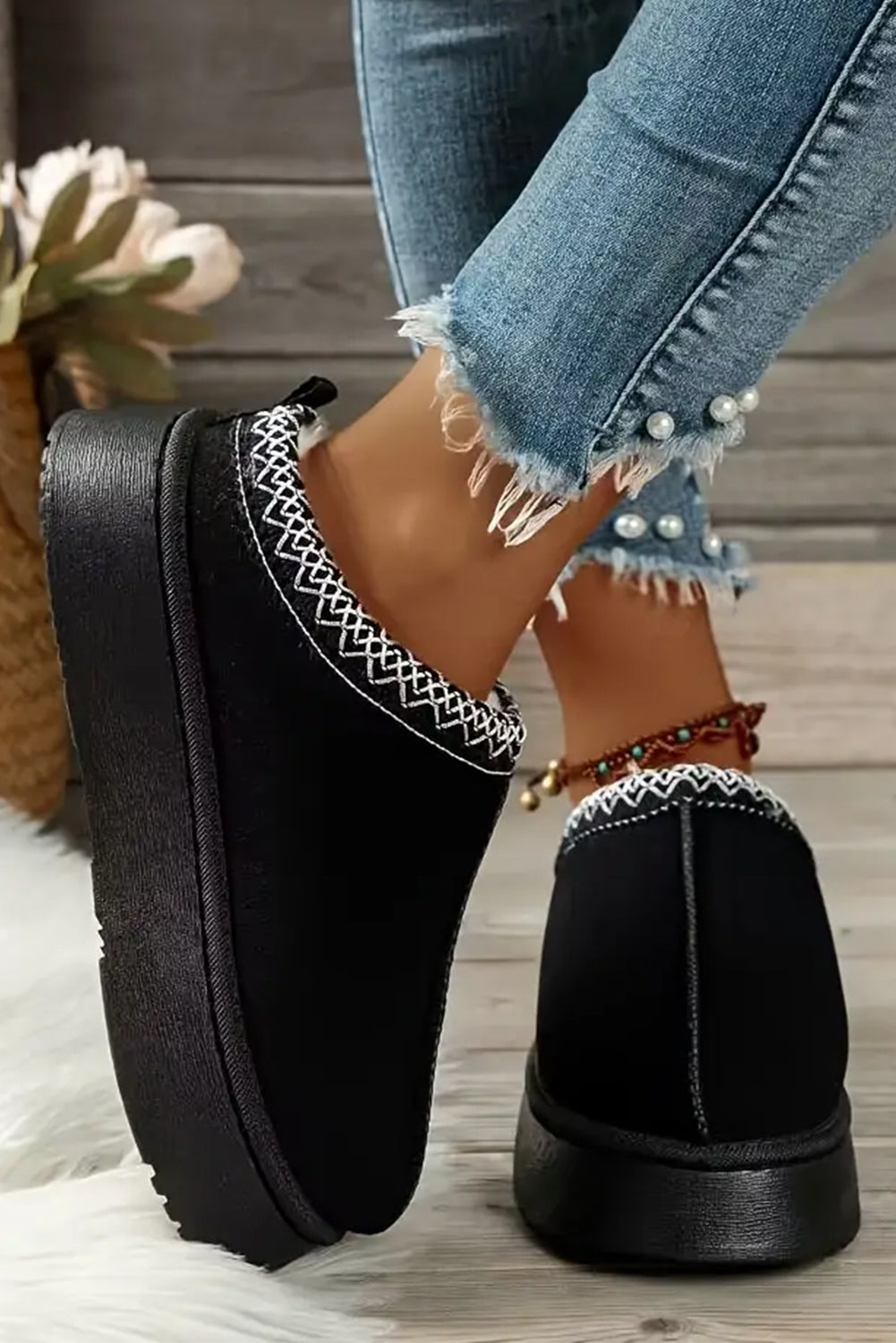 Black Suede Plush  Boots