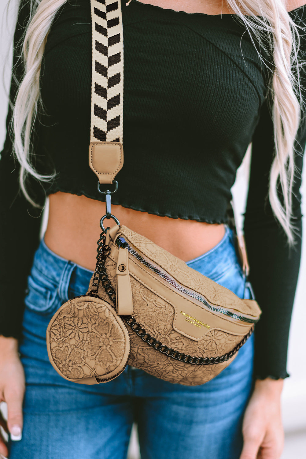 Camel Colorblock Strap Chain Shoulder Bag
