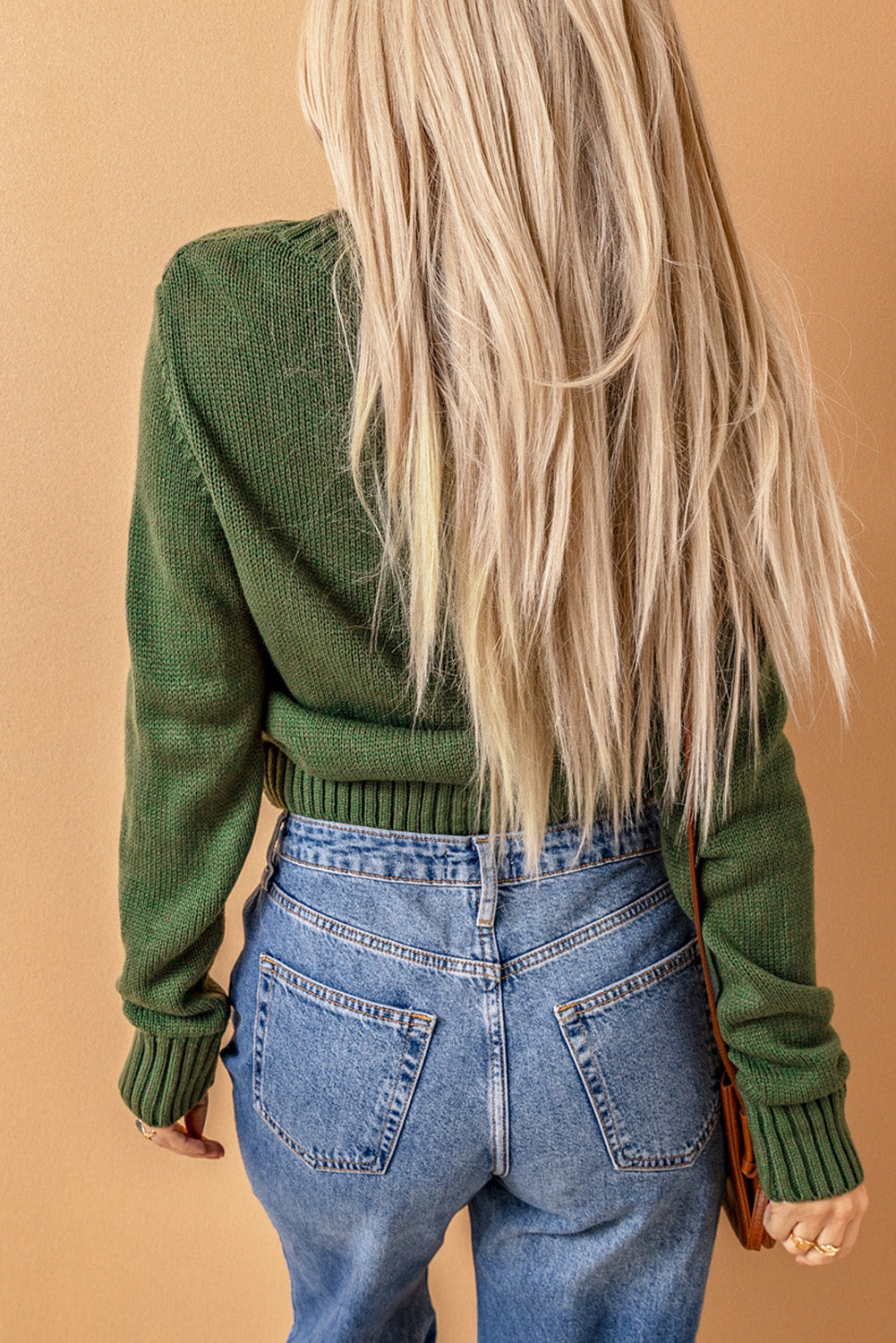 Green Front Pockets Textured Cardigan