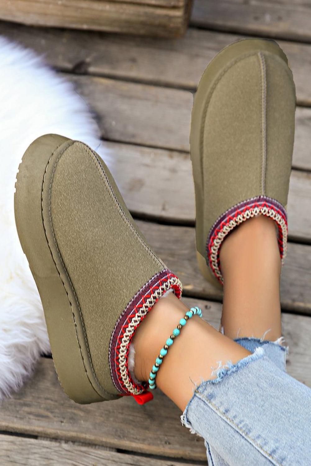 Sage Green Suede Plush Boots