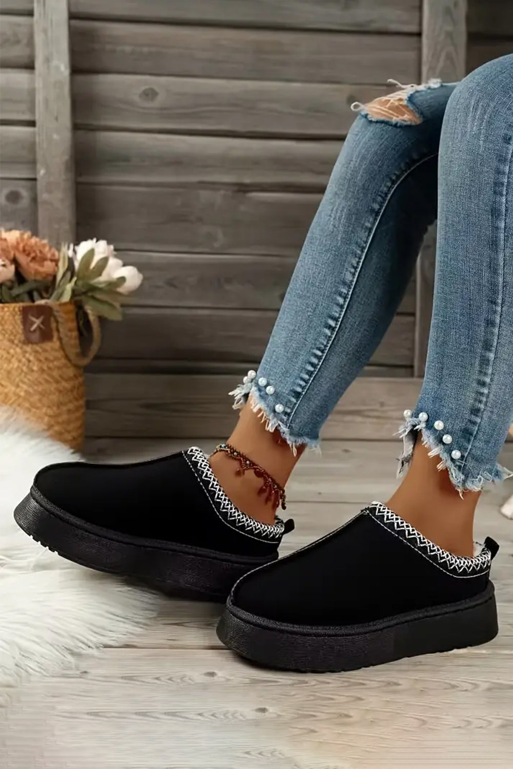 Black Suede Plush  Boots