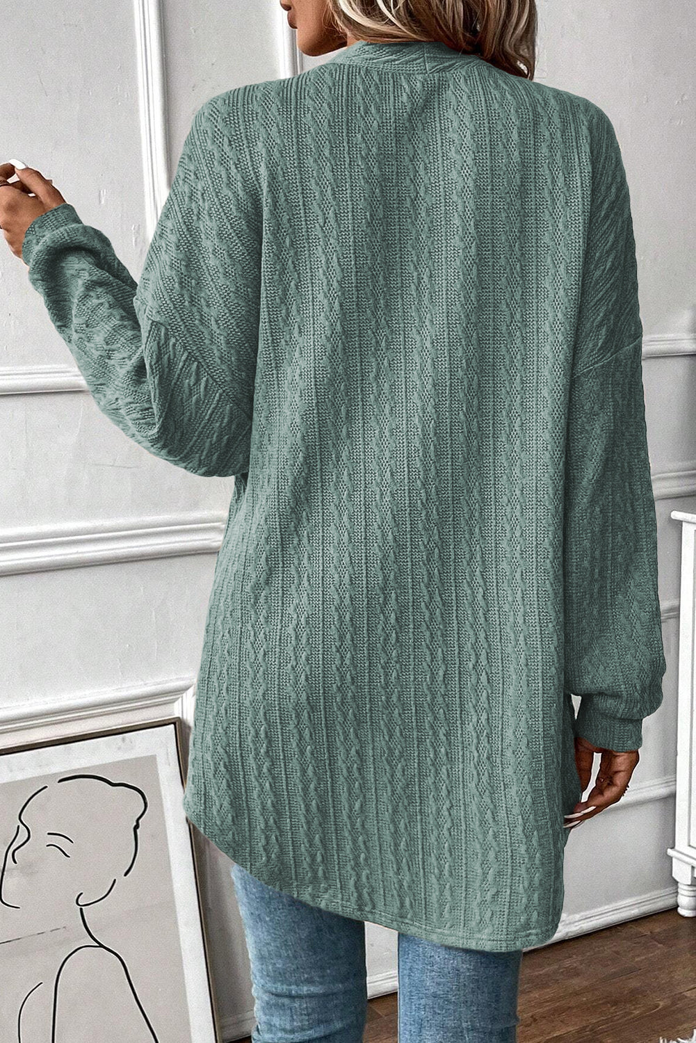 Canton Knit Side Pockets Open Front Cardigan