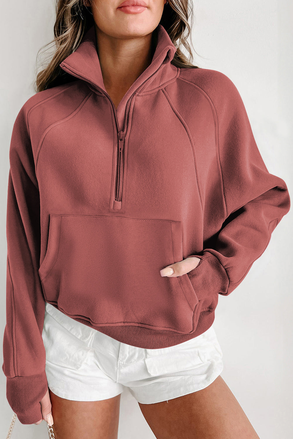Mauve Zip‑Pullover Lounge Top