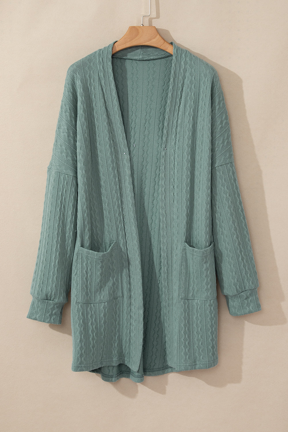 Canton Knit Side Pockets Open Front Cardigan