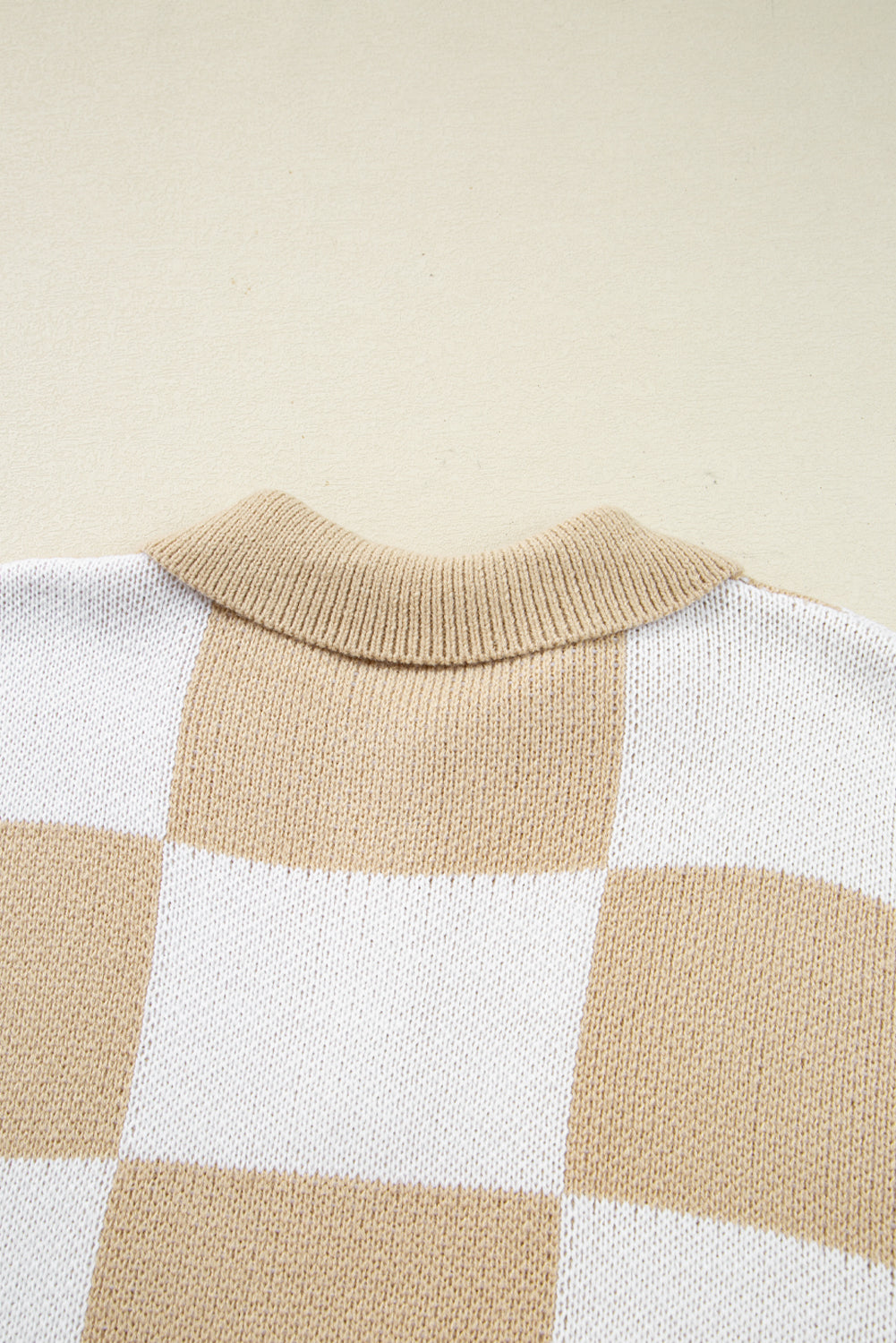 French Beige Polo Collar Loose Sweater