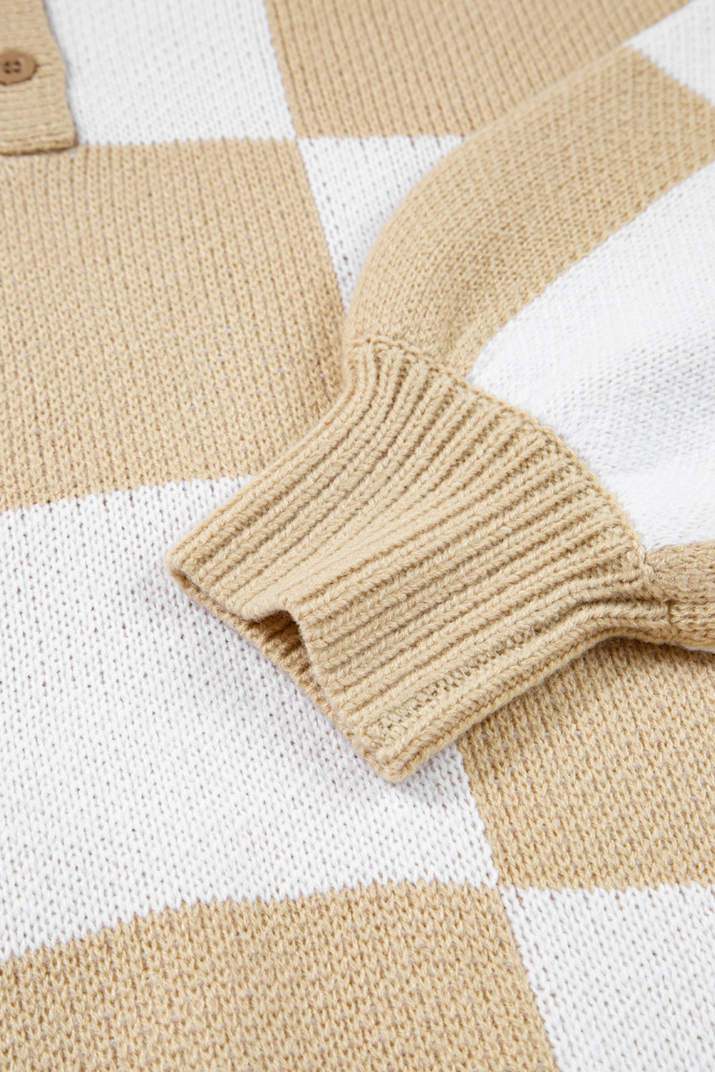French Beige Polo Collar Loose Sweater