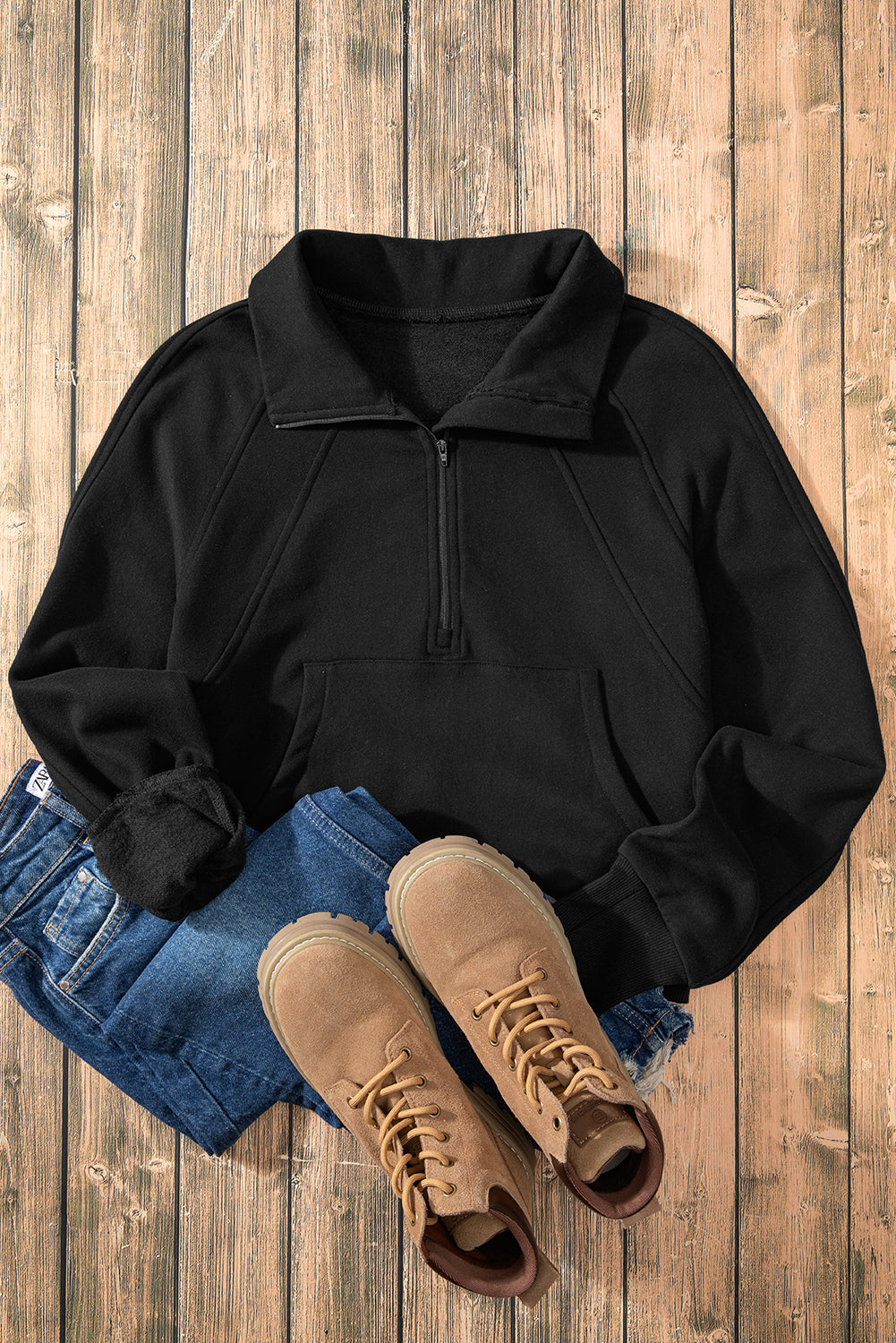 Cozy Core Half-Zip Fleece Sweatshirt – Black
