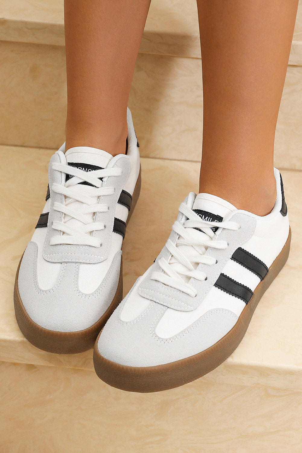 White Striped Lace Me Sneakers