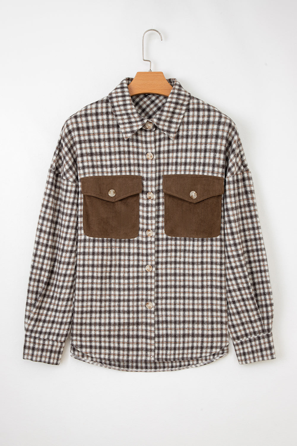 Casual Corduroy Plaid Shacket