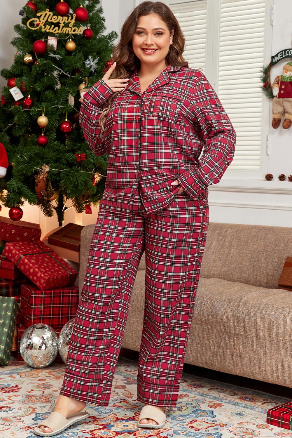 Plaid Perfection Plus Size Pajama Set
