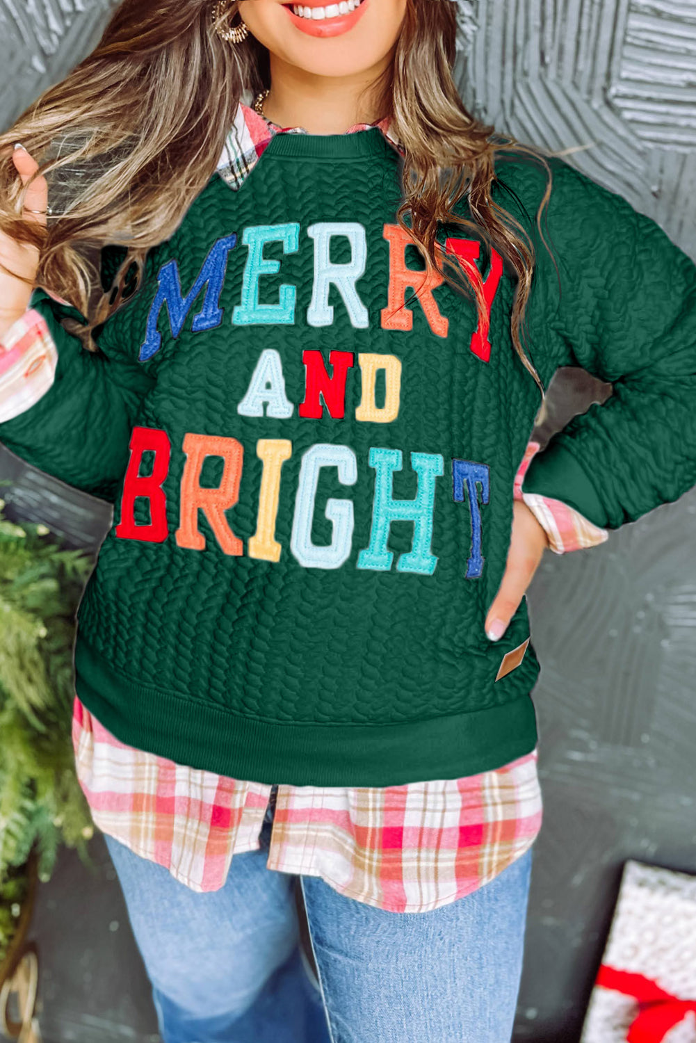 Blackish Green Merry And Bright Pullover Sweatshirt